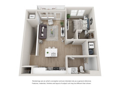 Floor plan for 1 bed, 1 bath, 753 sqft